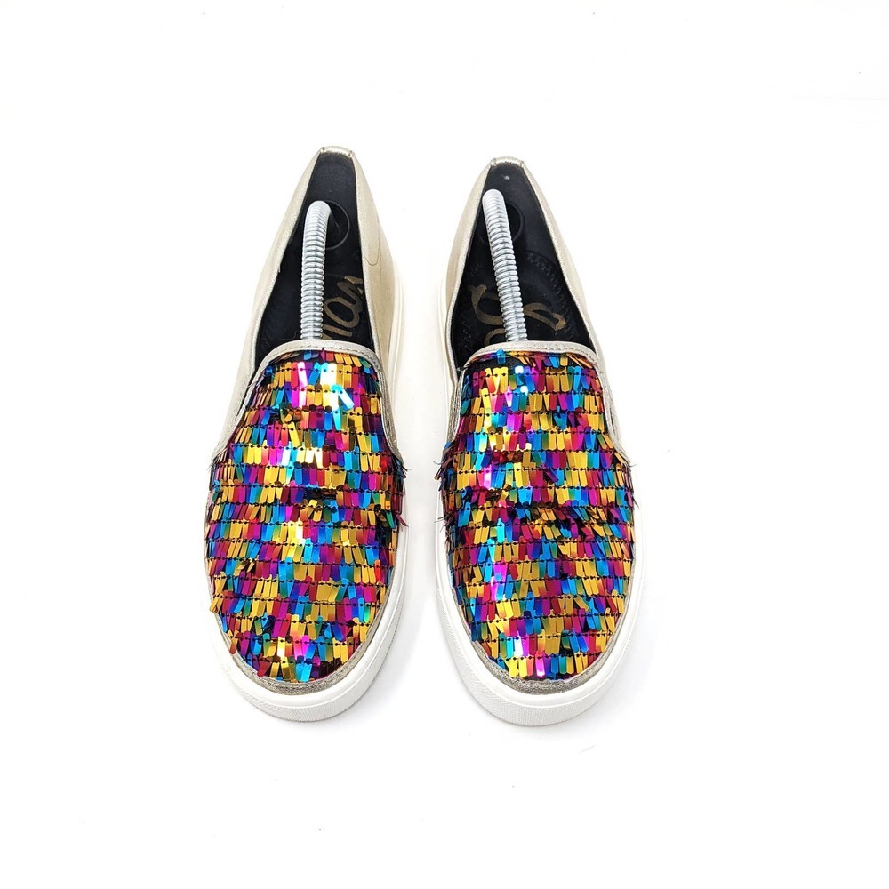 Circus by Sam Edelman Womens 6.5 Elton Slip On Rainbow Silver Sneakers
